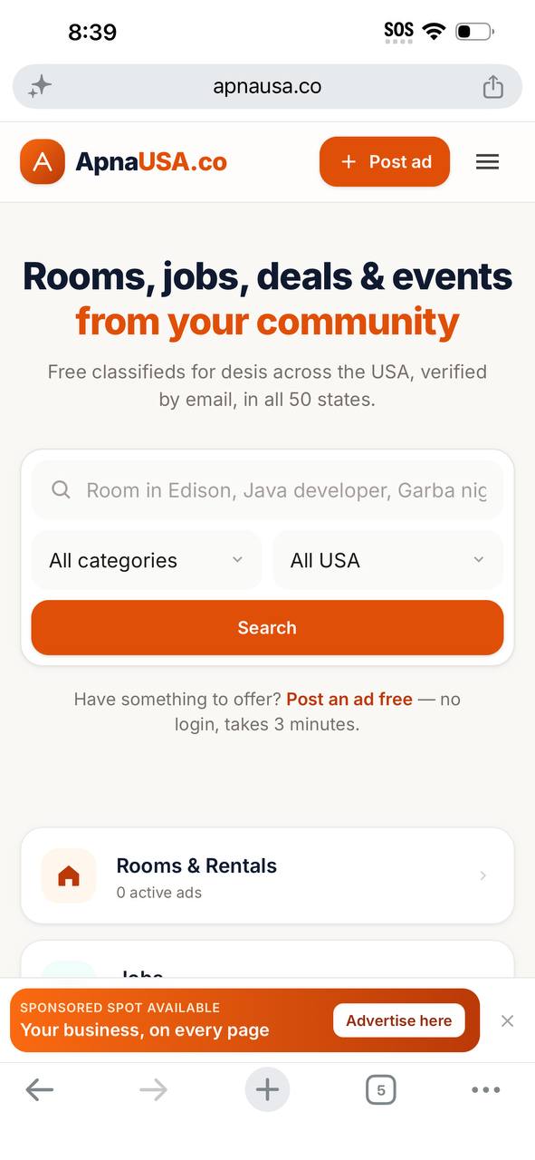 ApnaUSA home: search and categories